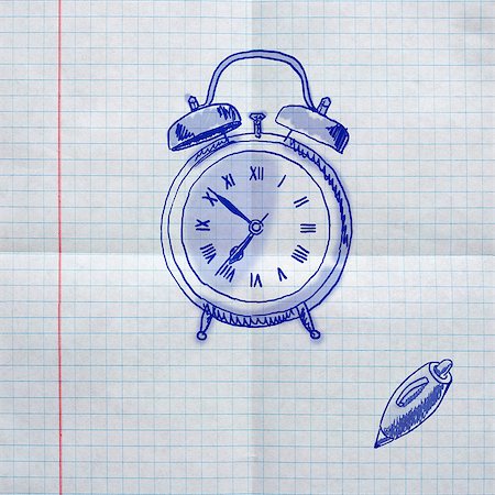 simsearch:400-07170780,k - school sketches on checkered paper,  alarm clock Stock Photo - Budget Royalty-Free & Subscription, Code: 400-07044368