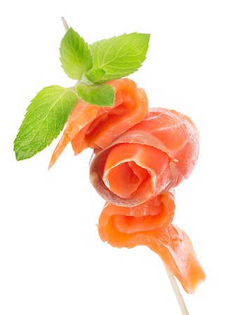 eating seafood restaurant - Canape with salmon isolated on a white background Stock Photo - Budget Royalty-Free & Subscription, Code: 400-07044762