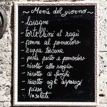 risotto italy - Tuscany, Italy. A turistic menu exposed on a blackboard outside a restaurant Stock Photo - Budget Royalty-Free & Subscription, Code: 400-07044833