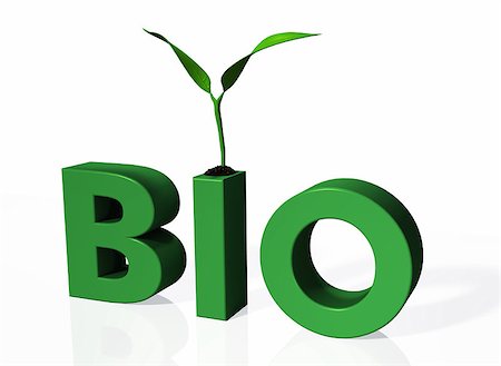 a young plant with some soil on the base is growing on the top of the letter I of the green word "BIO", on a white background Fotografie stock - Microstock e Abbonamento, Codice: 400-07045390