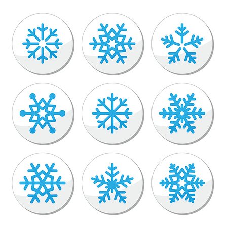 Winter, snowflakes round labels set isolated on white Stock Photo - Budget Royalty-Free & Subscription, Code: 400-07045986