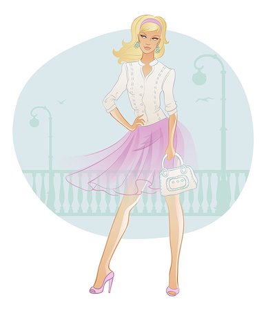 simsearch:400-04285950,k - Vector illustration of Beautiful fashion woman with bag Stock Photo - Budget Royalty-Free & Subscription, Code: 400-07046000