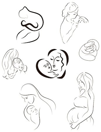 simsearch:400-08376526,k - Vector sketches of Mothers and the babies Photographie de stock - Aubaine LD & Abonnement, Code: 400-07046032