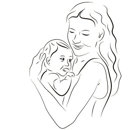 simsearch:400-08376526,k - Hand drawn silhouette of mother and a baby Photographie de stock - Aubaine LD & Abonnement, Code: 400-07046033