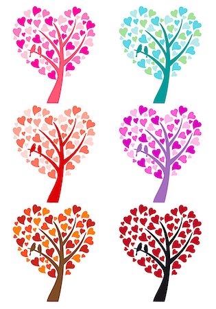 simsearch:400-08403591,k - heart tree with cute bird for wedding invitation, vector set Stock Photo - Budget Royalty-Free & Subscription, Code: 400-07046043