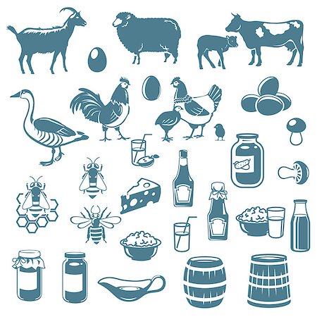 farm and cow illustration - icons of livestock and food from the farm Stock Photo - Budget Royalty-Free & Subscription, Code: 400-07046075