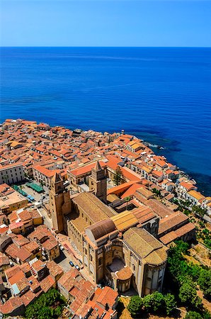 Aerial vertical view of village and duomo in Cefalu, Sicily, Italy Stock Photo - Budget Royalty-Free & Subscription, Code: 400-07046251