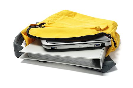 Laptop And File In Yellow Backpack On White Background Photographie de stock - Aubaine LD & Abonnement, Code: 400-07046956