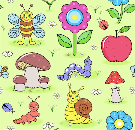 seamless summer backgrounds - Vector illustration of seamless pattern with cute insects on summer meadow Stock Photo - Budget Royalty-Free & Subscription, Code: 400-07047049