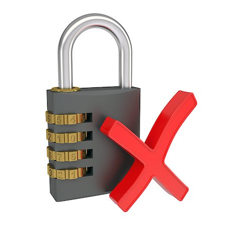 simsearch:400-08196033,k - Combination lock and the sign ban. Isolated render on a white background Stock Photo - Budget Royalty-Free & Subscription, Code: 400-07047324