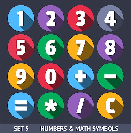 simsearch:400-04242112,k - Numbers and Mathematical Symbols. Vector Icons With Long Shadow Set 5 Stockbilder - Microstock & Abonnement, Bildnummer: 400-07047398
