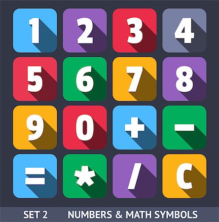 simsearch:400-04242112,k - Numbers and Mathematic Symbols. Vector Icons With Long Shadow Set 2 Stockbilder - Microstock & Abonnement, Bildnummer: 400-07047393