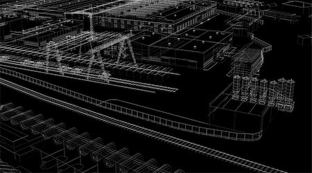 simsearch:400-04436949,k - Industrial abstract architecture. Wire-frame isolated render on black background Stock Photo - Budget Royalty-Free & Subscription, Code: 400-07047493