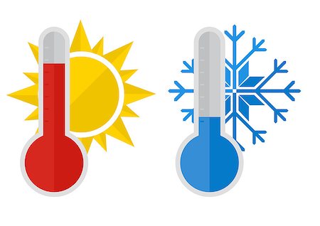 illustration of thermometers with snowflake and sun, flat style Stock Photo - Budget Royalty-Free & Subscription, Code: 400-07047546