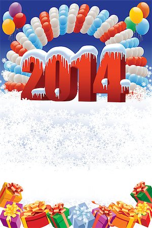 simsearch:400-07795877,k - New Year 2014 on white winter background with balloons and gifts Stock Photo - Budget Royalty-Free & Subscription, Code: 400-07047953