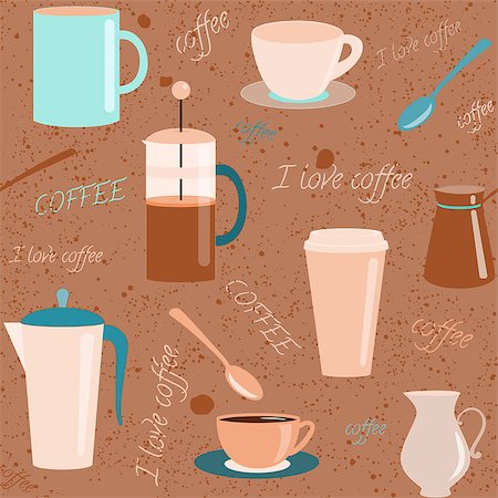 simsearch:400-07976610,k - Seamless pattern with coffee related elements and text Stockbilder - Microstock & Abonnement, Bildnummer: 400-07048243