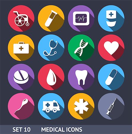 simsearch:400-08135040,k - Medical Vector Icons With Long Shadow Set 10 Photographie de stock - Aubaine LD & Abonnement, Code: 400-07048258