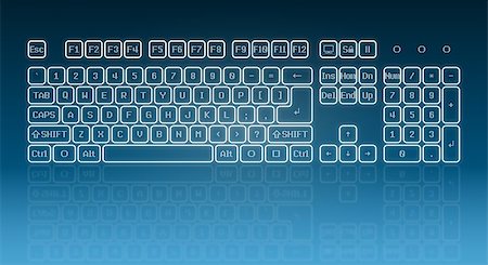 Touch screen virtual keyboard, glowing keys and reflection on blue background Stock Photo - Budget Royalty-Free & Subscription, Code: 400-07048451