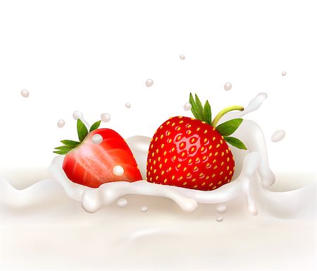 simsearch:400-04167332,k - Red strawberry fruits falling into the milky splash. Vector illustration Stock Photo - Budget Royalty-Free & Subscription, Code: 400-07048538