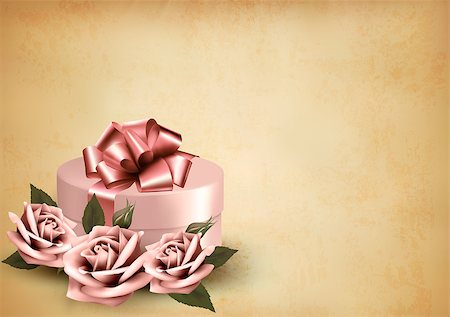 simsearch:400-09093413,k - Retro holiday background with pink roses and gift box. Vector Stock Photo - Budget Royalty-Free & Subscription, Code: 400-07048531