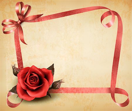 Retro holiday background with red rose and ribbons. Vector illustration. Photographie de stock - Aubaine LD & Abonnement, Code: 400-07048545
