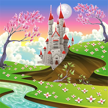 simsearch:400-07507914,k - Panorama with castle. Cartoon and vector illustration. Photographie de stock - Aubaine LD & Abonnement, Code: 400-07048559