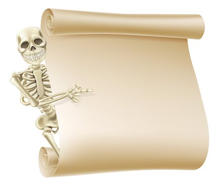 reaper hands - An illustration creepy skeleton peeping round a scroll banner and showing what is written on it. Stock Photo - Budget Royalty-Free & Subscription, Code: 400-07048602