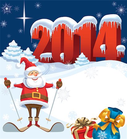 simsearch:400-07795877,k - New Year and skiing santa with gifts, christmas decoration ready for your message Stock Photo - Budget Royalty-Free & Subscription, Code: 400-07048693