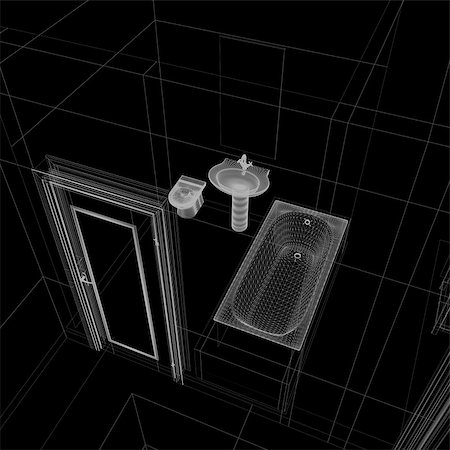 simsearch:400-04022943,k - layout of the apartment. Wire-frame render on black background Foto de stock - Super Valor sin royalties y Suscripción, Código: 400-07048816