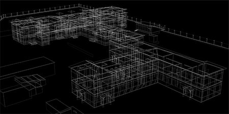 simsearch:400-07614731,k - Abstract archticture. Wire-frame render on black background Stock Photo - Budget Royalty-Free & Subscription, Code: 400-07048818
