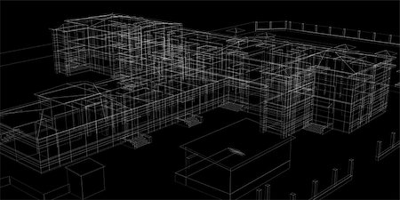 simsearch:400-07614731,k - Abstract archticture. Wire-frame render on black background Stock Photo - Budget Royalty-Free & Subscription, Code: 400-07048827