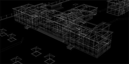 simsearch:400-07614731,k - Abstract archticture. Wire-frame render on black background Stock Photo - Budget Royalty-Free & Subscription, Code: 400-07048821
