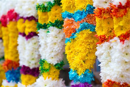 Indian colorful flower garlands for sales during diwali festival Stock Photo - Budget Royalty-Free & Subscription, Code: 400-07048895