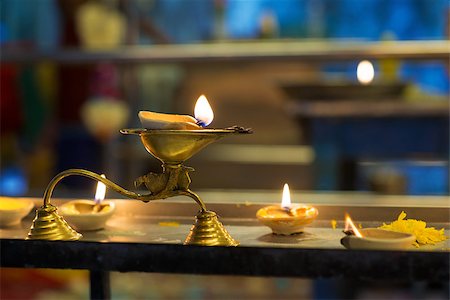 Diwali oil lamp in indian temple Stock Photo - Budget Royalty-Free & Subscription, Code: 400-07048891