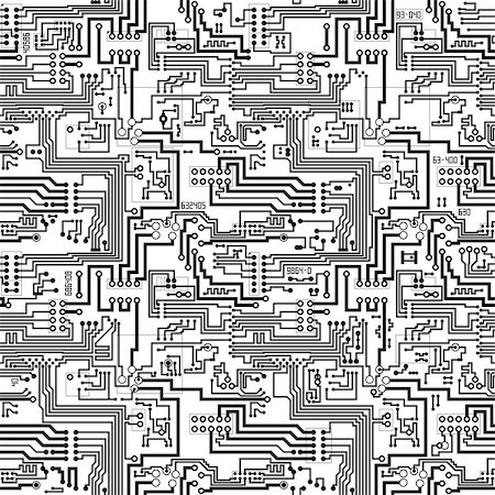 simsearch:400-05749174,k - Circuit board vector computer seamless technological background - electronic black and white pattern Foto de stock - Royalty-Free Super Valor e Assinatura, Número: 400-07049140