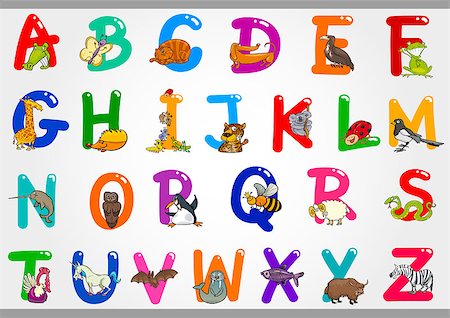 primer - Cartoon Illustration of Colorful Alphabet Letters Set from A to Z with Funny Animals Stock Photo - Budget Royalty-Free & Subscription, Code: 400-07049286