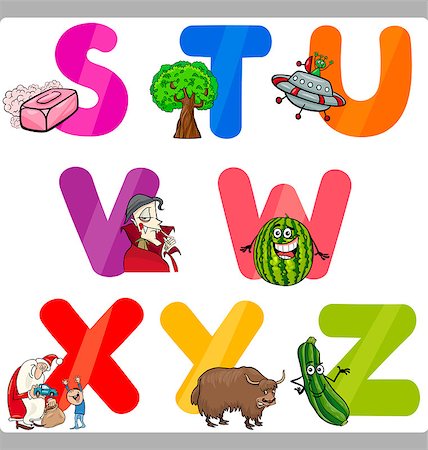 simsearch:400-09001633,k - Cartoon Illustration of Funny Capital Letters Alphabet with Objects for Language and Vocabulary Education for Children from S to Z Stock Photo - Budget Royalty-Free & Subscription, Code: 400-07049282