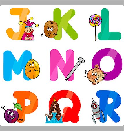 simsearch:400-07553801,k - Cartoon Illustration of Funny Capital Letters Alphabet with Objects for Language and Vocabulary Education for Children from J to R Photographie de stock - Aubaine LD & Abonnement, Code: 400-07049300