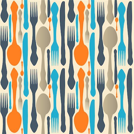 seamless pattern with forks, spoons end knifes. Vector illustration. Stock Photo - Budget Royalty-Free & Subscription, Code: 400-07049331