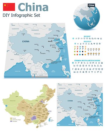 Set of the political China maps, markers and symbols for infographic Stock Photo - Budget Royalty-Free & Subscription, Code: 400-07049390