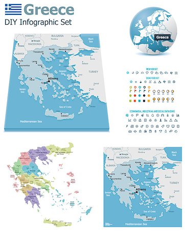 flag greece 3d - Set of the political Greece maps, markers and symbols for infographic Stock Photo - Budget Royalty-Free & Subscription, Code: 400-07049392
