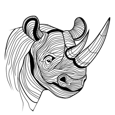 Rhino rhinoceros animal head as symbol for mascot or emblem design, logo vector illustration for t-shirt. Sketch tattoo design. Stock Photo - Budget Royalty-Free & Subscription, Code: 400-07049692