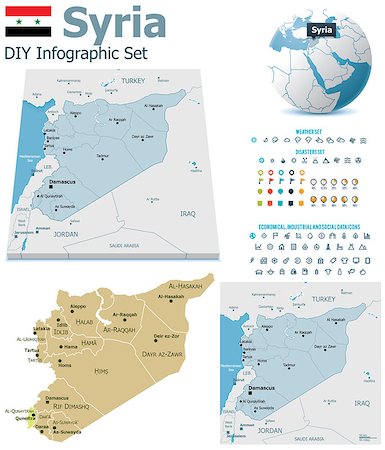 simsearch:400-08295940,k - Set of the political Syria maps, markers and symbols for infographic Stock Photo - Budget Royalty-Free & Subscription, Code: 400-07049740