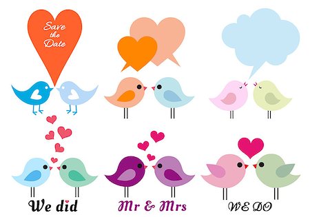 cute love birds with hearts, vector design elements Photographie de stock - Aubaine LD & Abonnement, Code: 400-07040062