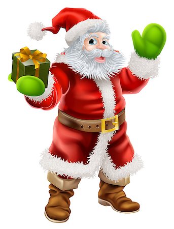 simsearch:400-06525993,k - Cartoon illustration of Santa Claus waving and holding a Christmas present Foto de stock - Super Valor sin royalties y Suscripción, Código: 400-07040202