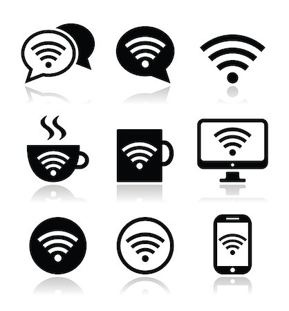 Wireless internet, wifi on mobile or cell phone and computer vector icons set isolated on white Foto de stock - Royalty-Free Super Valor e Assinatura, Número: 400-07040351