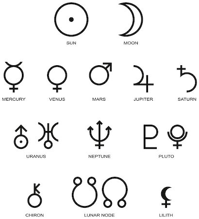 Illustration of the main planet symbols of astrology isolated and on white background. Stock Photo - Budget Royalty-Free & Subscription, Code: 400-07040527