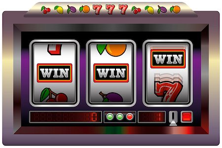 Illustration of a slot machine with three reels, slot machine symbols and the lettering WIN. Isolated vector on white background. Stock Photo - Budget Royalty-Free & Subscription, Code: 400-07040528