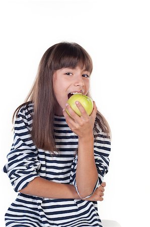 simsearch:400-05014700,k - happy cute girl with apple on white background Fotografie stock - Microstock e Abbonamento, Codice: 400-07040606