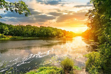 sun stream - Sunset over the river Severskiy Donets in the forest Stock Photo - Budget Royalty-Free & Subscription, Code: 400-07040644